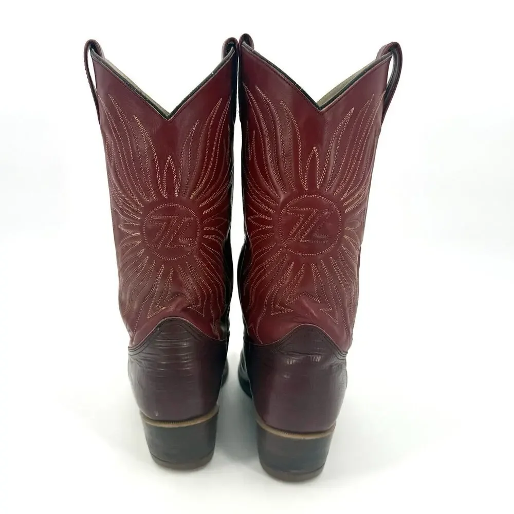 VTG Siete Leguas Red Leather Lizard Embossed Thunderbird Cowboy Boots Size 10E